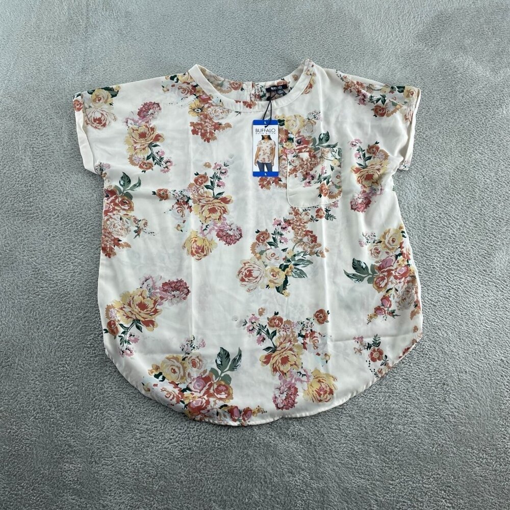 Buffalo David Bitton Cream Floral Short Sleeve Blouse